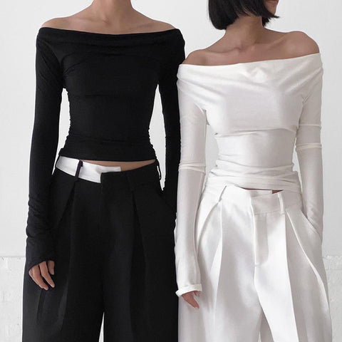 Asymmetric Crop Top Women Ruched Off The Shoulder Top Female Sleeveless Sexy Tops Woman Fashion Streetwear Summer Tops – Trendy and Chic Style