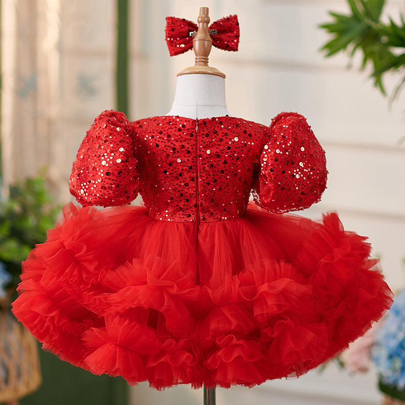 Mädchen-Weihnachtskleid, süßes Baby-Mädchen-Kleid mit Pailletten, festliches Kleid für Kleinkinder, Geburtstags- oder Kommunionskleid 
