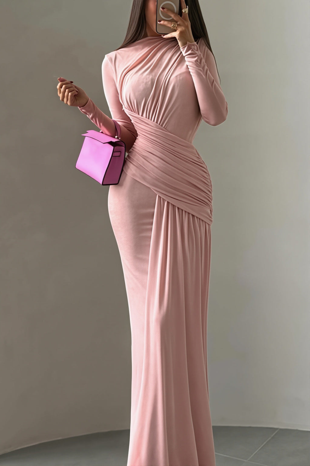 Simple Solid Long Sleeve Maxi Dress