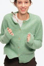 Retro Crew-Neck Green Knit Cardigan