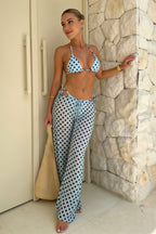 Polka Dot Tie Side Bikini With Pants Three Piece Swim Sets