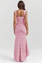 Floral Lace Bandeau Bodycon Maxi Dress