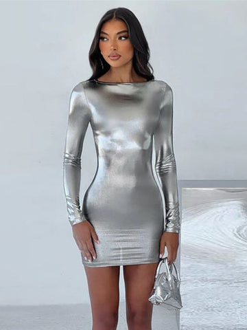 Vestido corto de manga larga para mujer, primavera otoño 2024, para fiesta y club, estilo urbano 