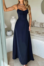 Elegant Solid Tie Bodycon Maxi Dress