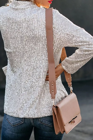 Blazer de solapa con lentejuelas y manga larga 