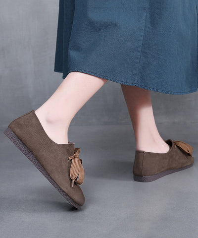 Zapatos planos de piel de vacuno color café retro hechos a mano 