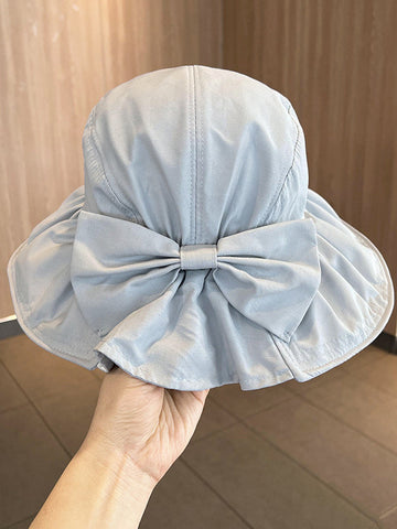 Sun-protection Bowknot Pleated Solid Color Fisherman Hat Sun Hat