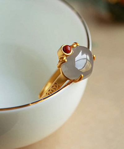Anillos de jade dorado en plata de ley verde estilo 