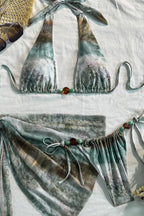 Tie Dye Ombre Beaded Two Piece Bikini Three Piece Swim Sets