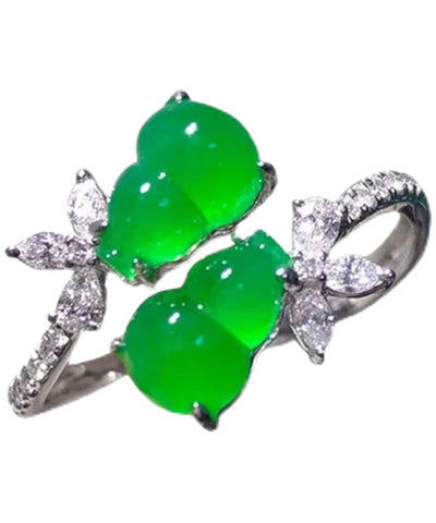 Stil Grüne Sterling Silber Intarsien Zirkon Jade Kürbis Ringe 