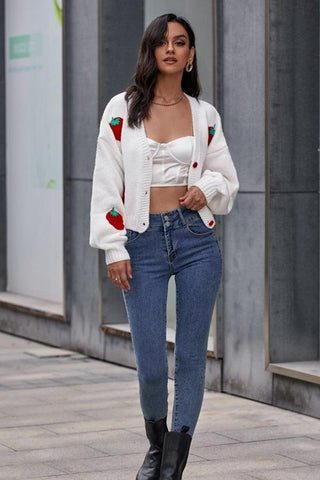 Hanna Strawberry Knit Sweater Cardigan