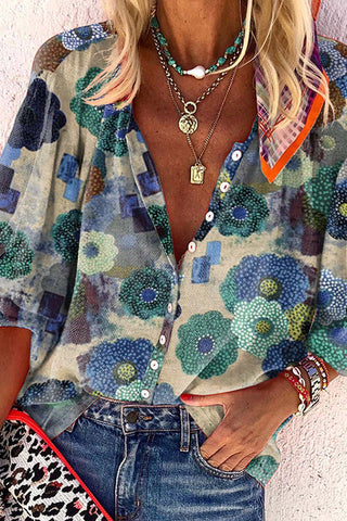 Floral Printed Bubble Sleeve Shirt Top