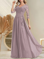 A-Linien-Kleid aus Chiffon mit V-Ausschnitt, bodenlang, mit Pailletten besetzt – ideal für die Mutter der Braut