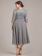 A-Linien-Kleid aus Chiffon mit Rundhalsausschnitt und Teelänge für die Mutter der Braut 