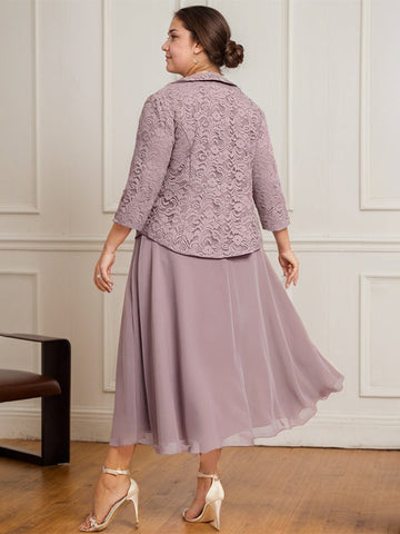 A-Linien-Kleid aus Chiffon mit Rundhalsausschnitt und Teelänge für die Mutter der Braut 