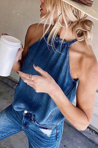 Camiseta vaquera sin mangas con cuello halter Meridress