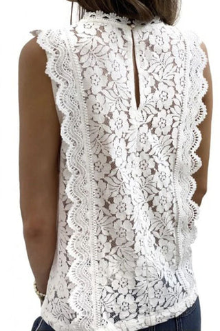 V Neck Lace Hollow Out Sleeveless Top