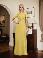 A-Linien-Kleid aus Chiffon mit Pailletten und Rundhalsausschnitt, bodenlang, für die Mutter der Braut