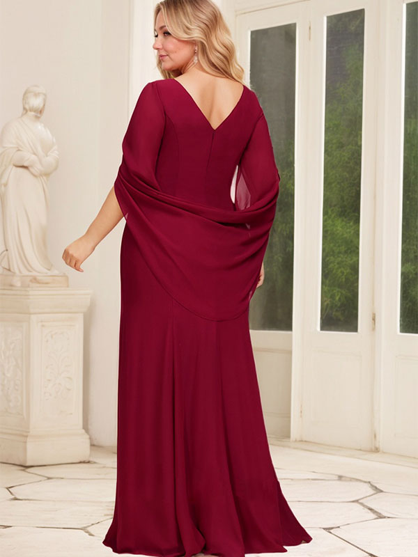 Trompeten-/Meerjungfrauen-Chiffonkleid mit U-Boot-Ausschnitt und Falten für die Mutter der Braut 