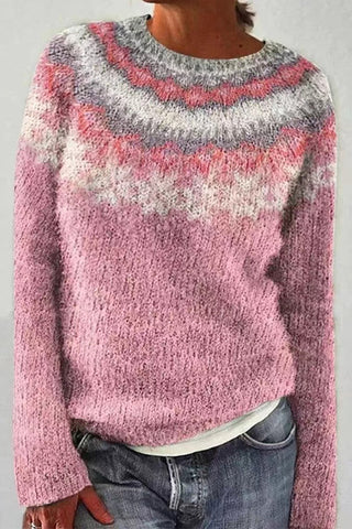 Suéter acogedor Meridress vintage de cuello redondo con estampado único (en 3 diseños)