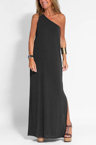 Vestido largo Meridress sin mangas con un hombro al descubierto y abertura lateral