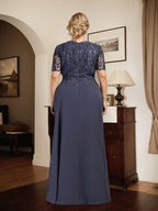 A-Linien-Kleid aus Chiffon mit Pailletten und Rundhalsausschnitt, bodenlang, für die Mutter der Braut