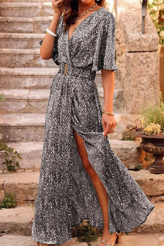 Bohemian College Floral Patchwork With Belt V Neck Waist  Dresses