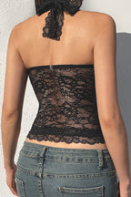 Ruched Tie Lace Sexy Slim Halter Top
