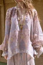 Linen Tie Dye Casual Long Sleeve Blouse