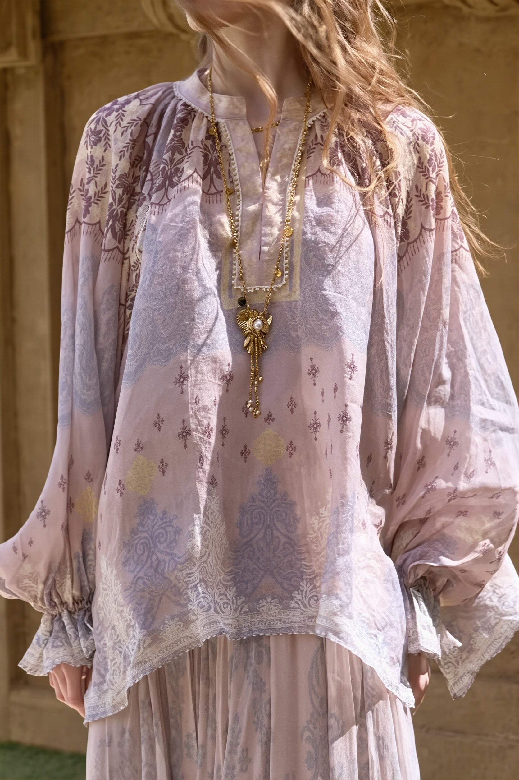 Linen Tie Dye Casual Long Sleeve Blouse