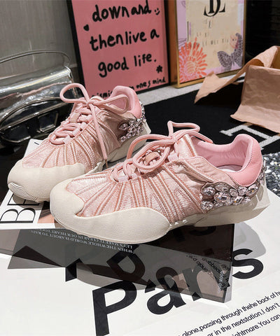 Rosa Canvas Schnürschuhe mit Zirkonspleißen für Damen 