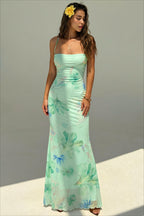 Floral Print Backless Mermaid Hem Cami Vacation Maxi Dress