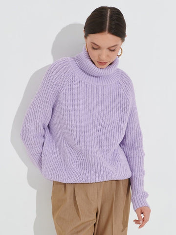 Suéter de punto suelto de cuello alto grueso para otoño e invierno con cuello 