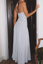 Lace Square Neck Polka Dot Cami Maxi Dress