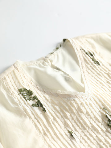 Women Summer Artsy Floral Embroidery Draped Drawstring Dress