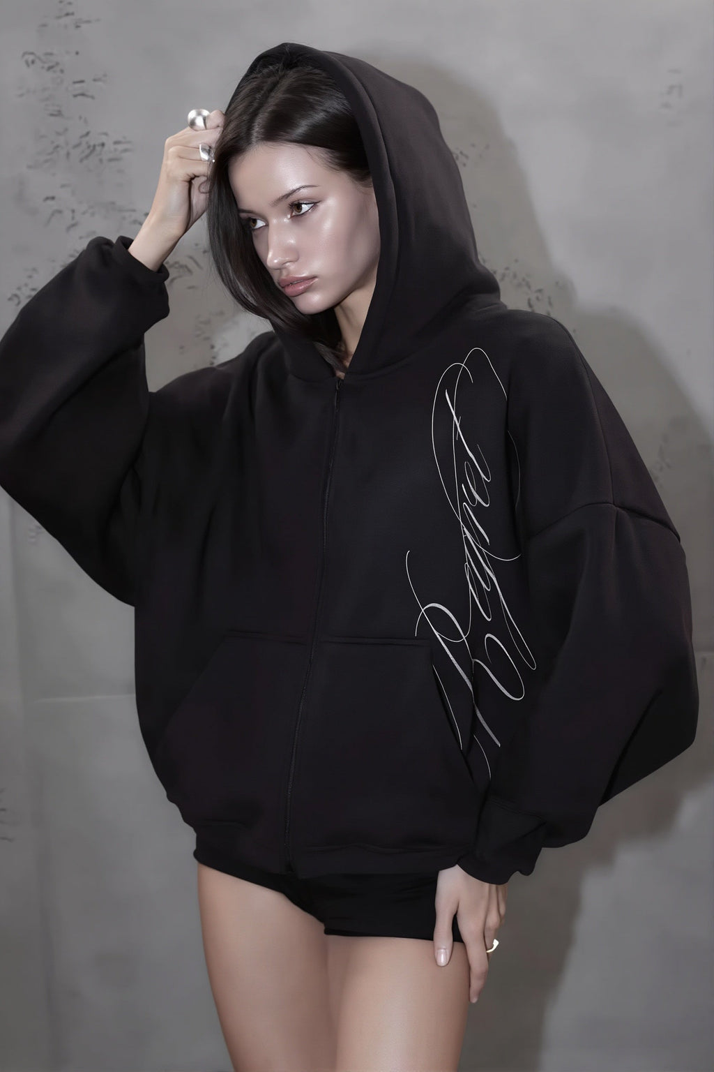 Stylish Letter Graphic Zip Up Hoodie