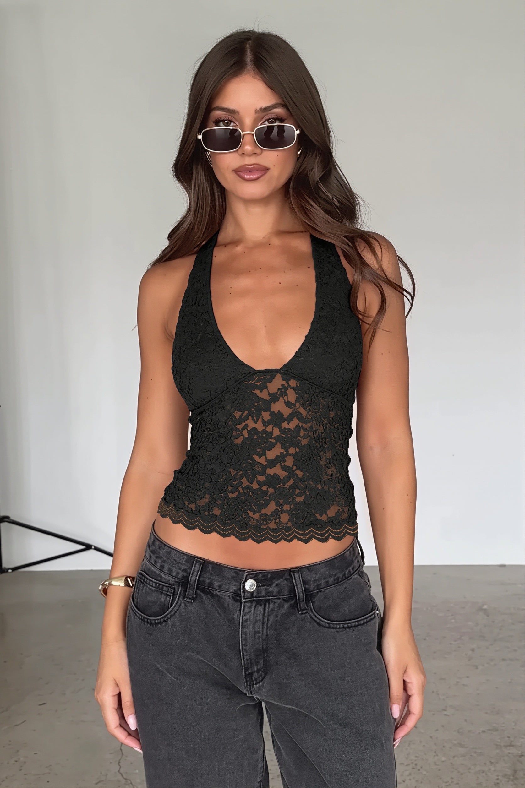Hollow Lace Slim Sexy Halter Top