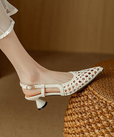 Edle beige Sandalen Splicing Kitten Hollow Out Sandalen Spitzschuh 