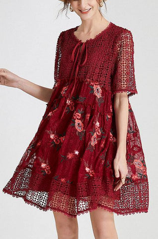 Vestido de verano con lazo de encaje bordado negro para mujer 