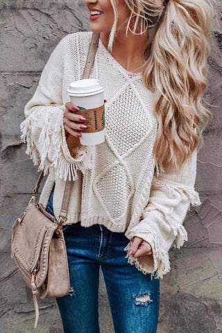 Chicindress Einfarbiger Strickpullover mit Quasten 