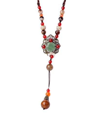 Unique Brown Hand Woven Agate Pearl Gourd Pendant Necklace