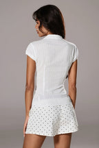 V-Neck Textured Short Sleeve Blouse
