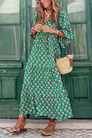 Vestido midi escalonado con mangas abullonadas de Fabulous Time 