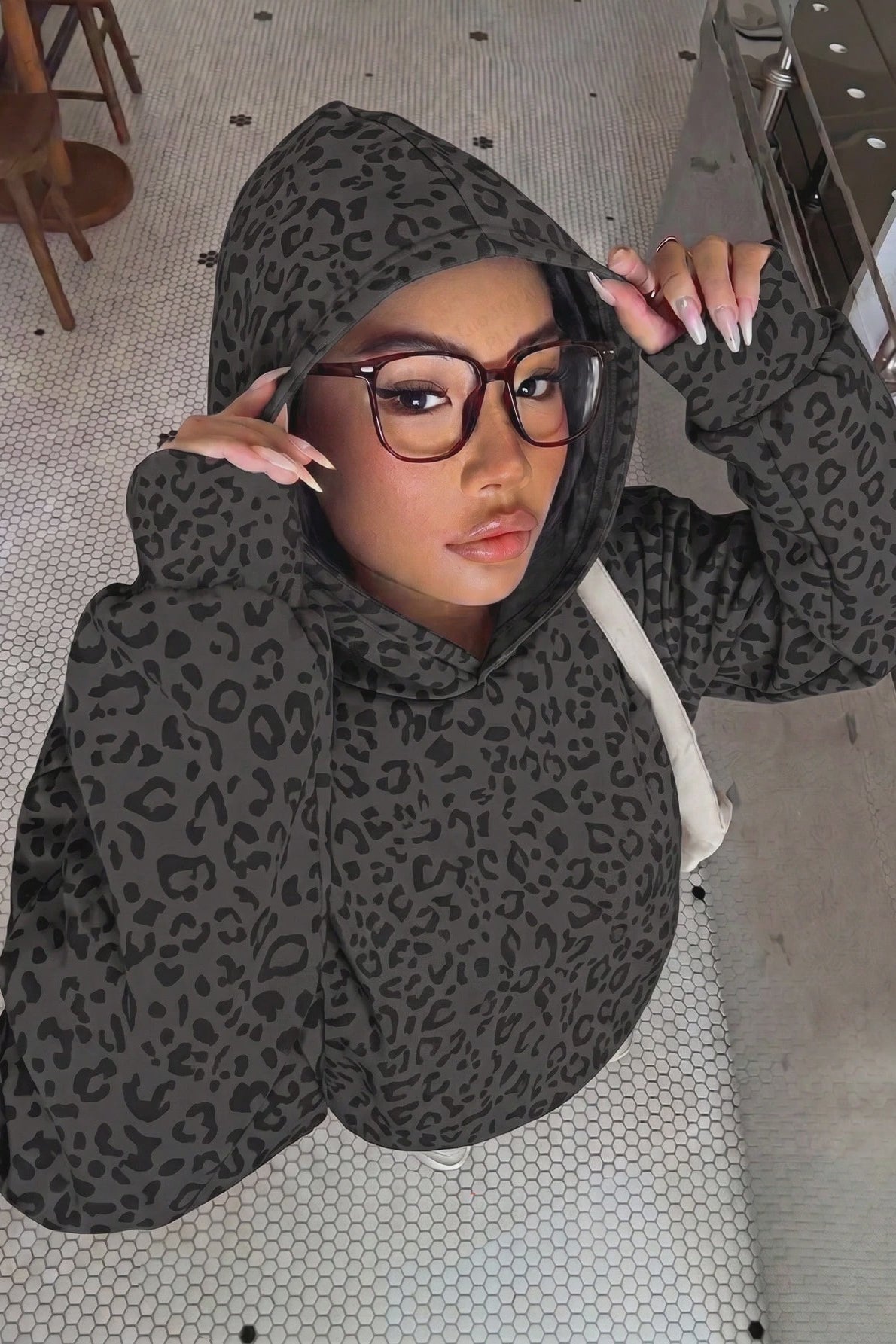 Leopard Print Pullover Street Hoodie