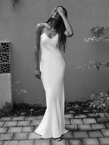 Ecru White Slipdress Back Zipper Sexy Summer Casual Maxi Dresses