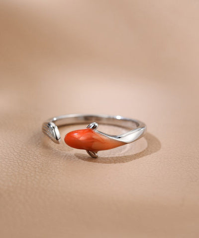 Anillos abiertos vintage de carpa con brocado en plata de ley roja 