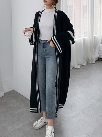 Urban Loose Cardigan-Mantel mit Streifen in Kontrastfarbe 