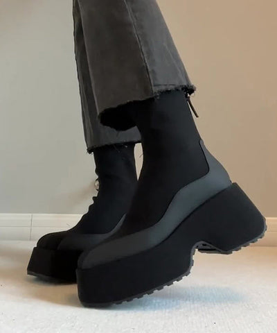 Botas negras de plataforma con cremallera y empalme de moda 