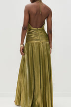 Halter Backless Split Tie Bodycon Maxi Dress