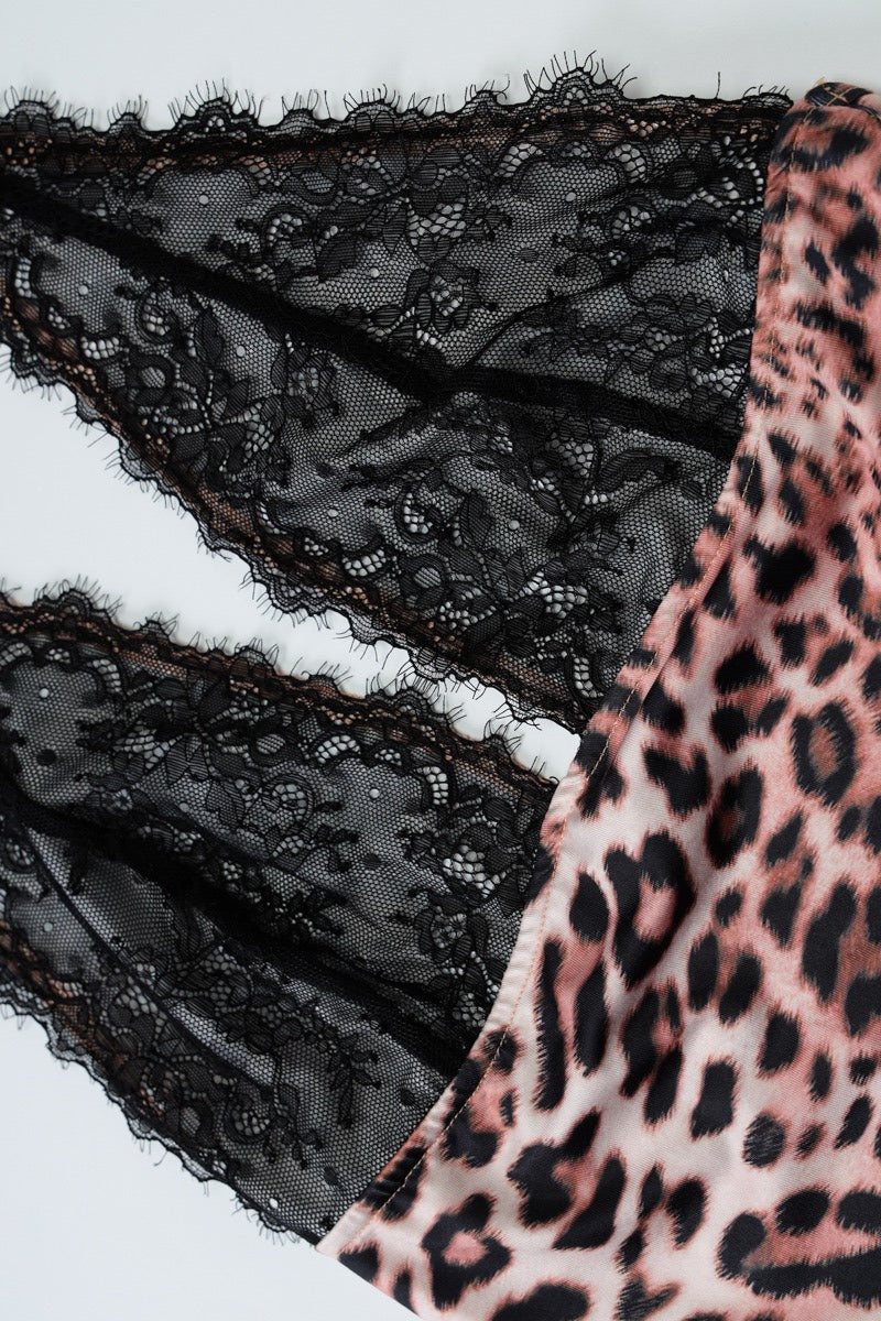 Sexy Leopard Deep V Lace Patch Halter Top